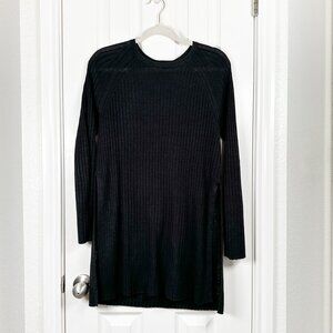 Eileen Fisher Women's XS Black Ribbed Long Sleeve Split Hem Cotton Linen…